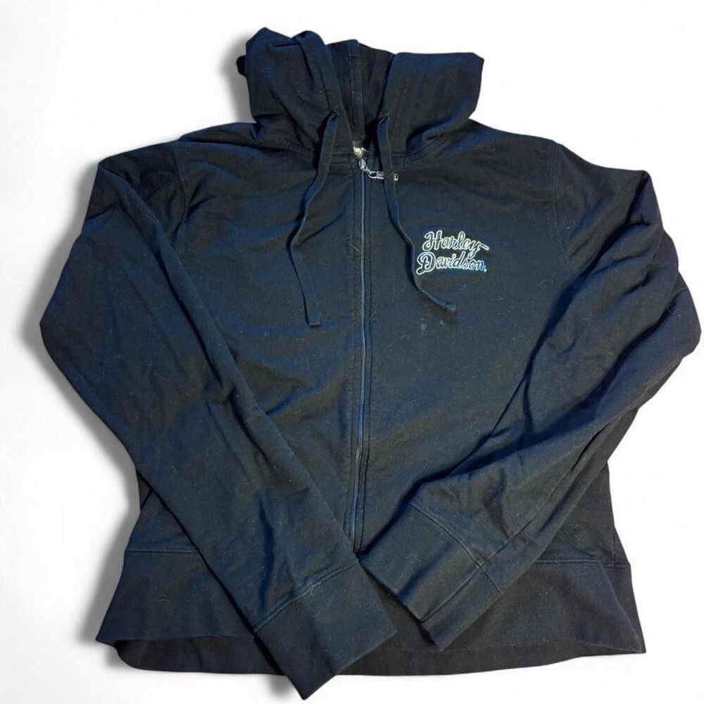 Harley-Davidson Black Zip-Up Embroidered Hoodie XL — Vintage Streetwear